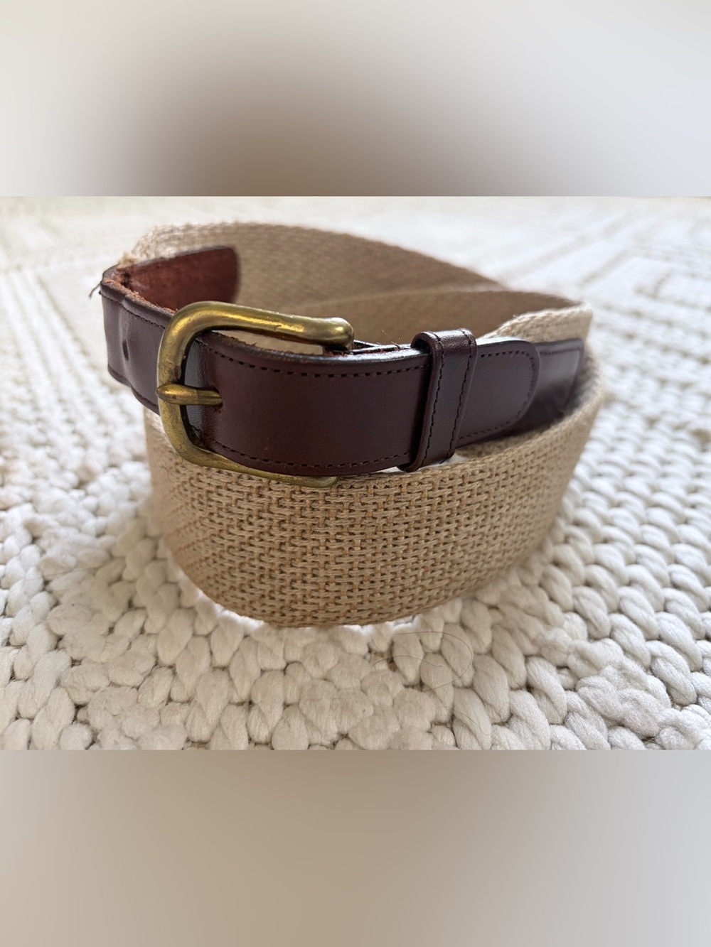 COACH Harness Leather Hemp & Brass Beige Tan Woven Belt 3707 Mens Size 36 EUC